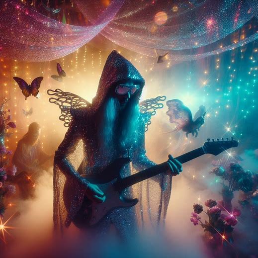 Playing around with creating images in AI, and I asked it to create glitter assassin, and glitter assassin playing in a band, this is what it spit out, honestly don’t know how to feel but….👀