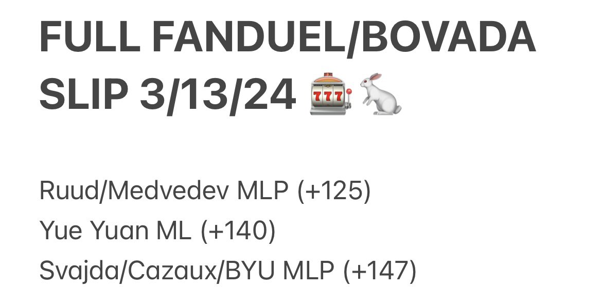 JefeRabbitBets's tweet photo. HALF BOVADA/FANDUEL SLIP 🚨FULL SLIP posted in Patreon!

Show some love if tailing!

#bettingtips #bettingtwitter #CS2 #CSGO2 #Dota2 #eSports #FanDuel #FreePicks #GamblingTwitter #PrizePicks #prizepickcsgo #underdog  #underdogfantasy  #NBA #BaneSquad https://t.co/z8mu9pYreT