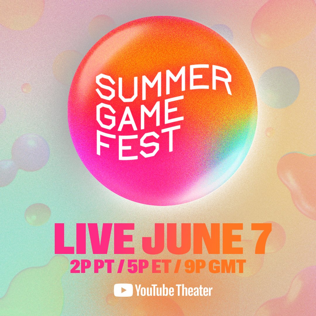 🔆🎮🎉 It's officially official: On Friday, June 7 @SummerGameFest streams live from @youtubetheater in LA at 2p PT / 5p ET / 9p GMT. A two hour showcase of what's next in gaming. Sign up now at summergamefest.com for event alerts.