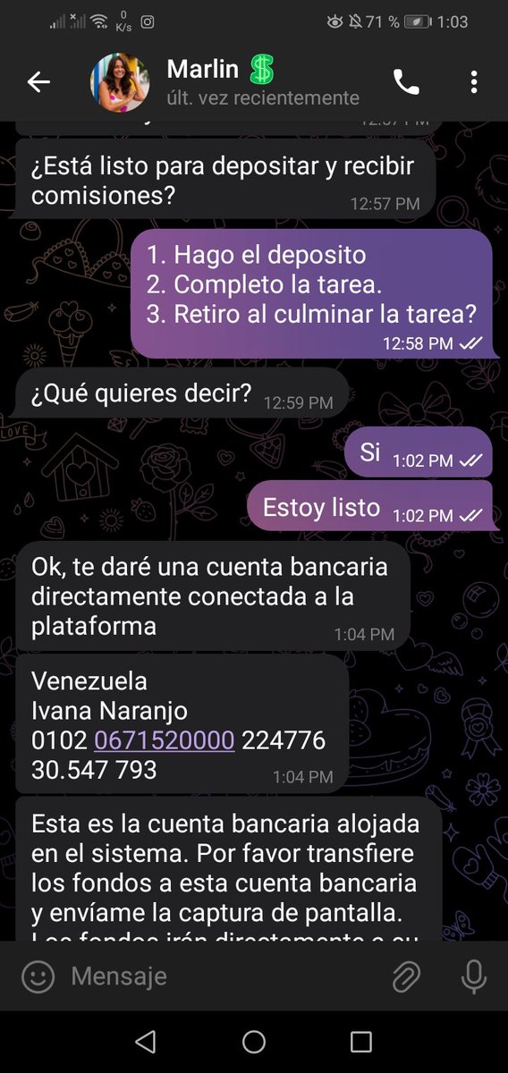 de_ucsar's tweet photo. Me hicieron lo mismo con cantidades bajas y logre rastrear a una de las personas q le cayo dinero, aquí publico sus datos. Como  era estafa me afilie con diversos números nuevamente y llegaba hasta la tarea 1 para recuperar la  inversión ya q retornan el dinero en la tarea 1 https://t.co/EFDSwVvmrr