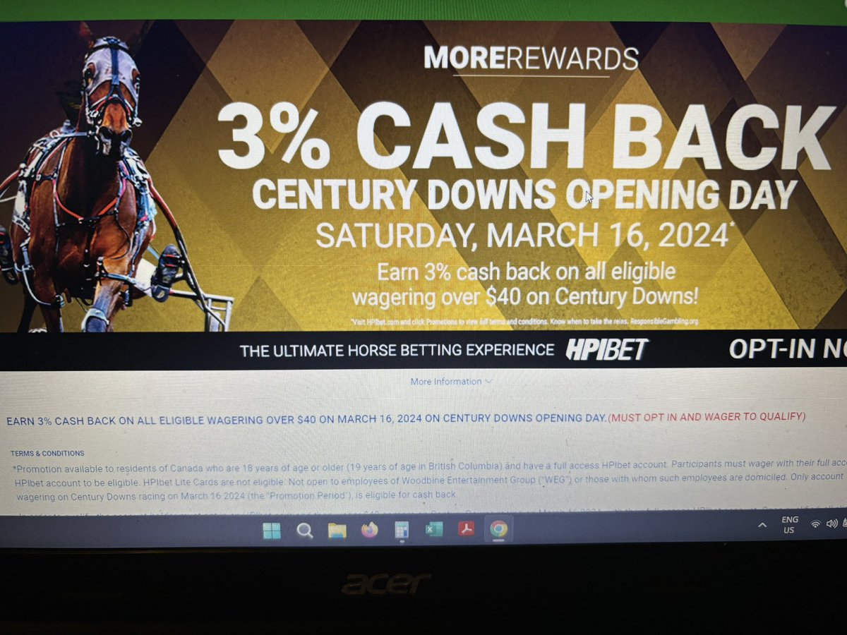 Murray Slough (@murrayslough) on Twitter photo For my fellow Canadian HPI users: 3% cash back on our opening day on Saturday at <a href="/CenturyDowns/">Century Downs</a>! Have to bet $40 or more.
Looking forward to seeing the entries later today… For my fellow Canadian HPI users: 3% cash back on our opening day on Saturday at <a href="/CenturyDowns/">Century Downs</a>! Have to bet $40 or more.
Looking forward to seeing the entries later today…
