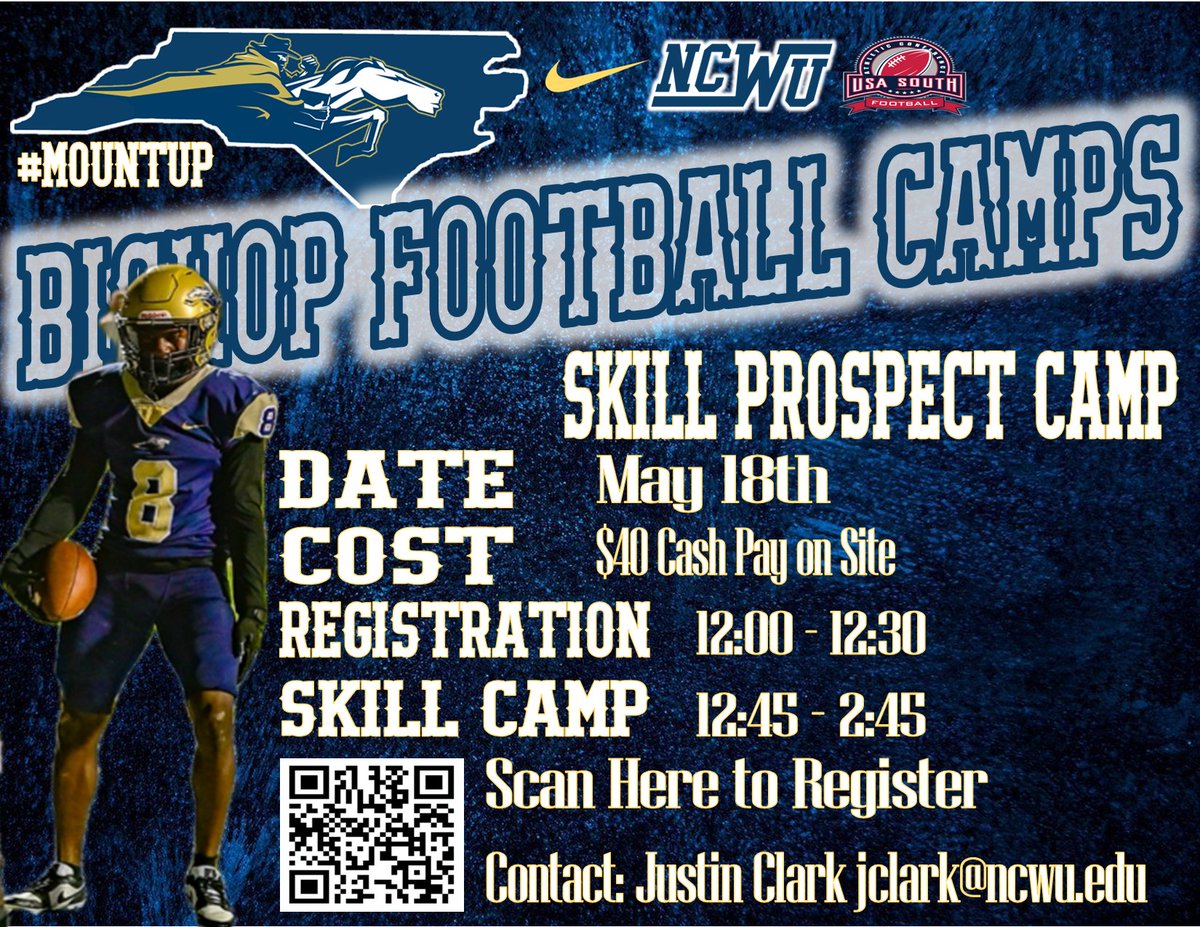 📢📷🚨📢🎙️Make sure to  and come be evaluated at our Prospect Camp on May 18th!    

Register by scanning the QR code (Coach will contact when you do) 
Pay on site of $40 
OL/DL 8:30 - 11:15 am 
Skill 12:00pm - 2:45 pm