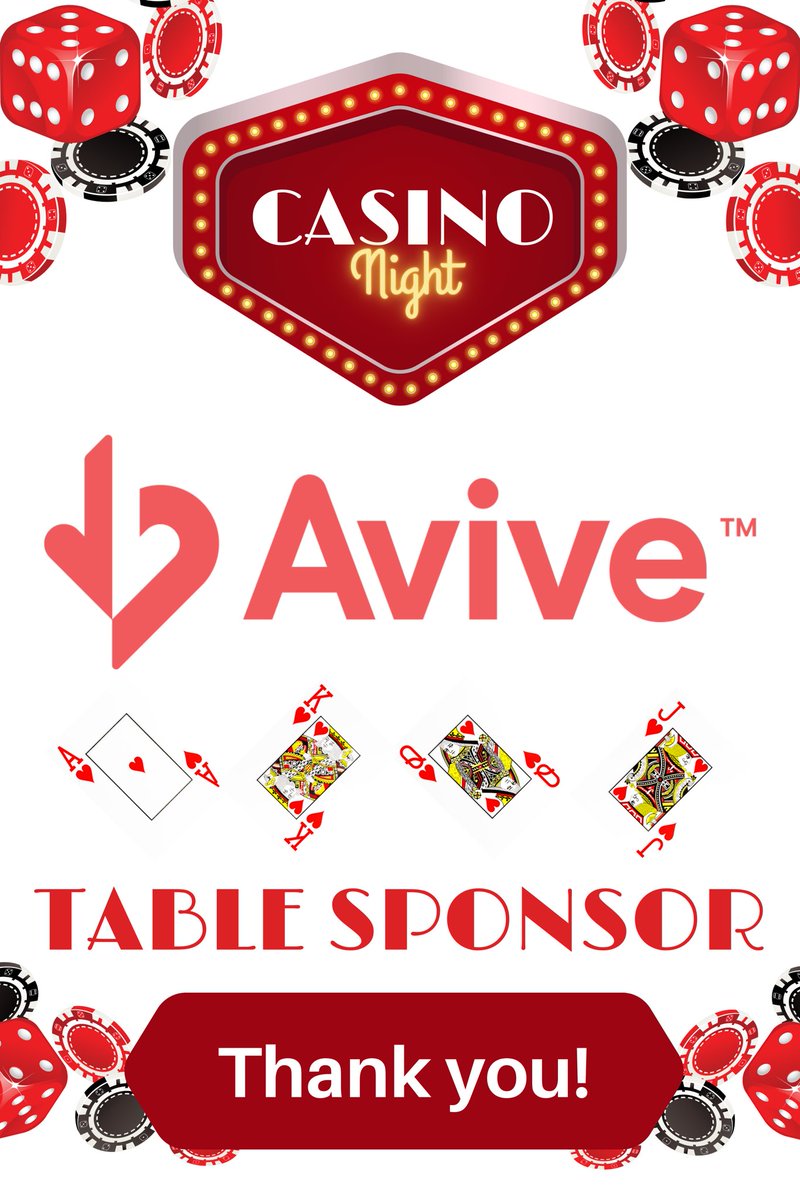 We are so thankful for our table sponsors for the Casino Night this Thursday from 8pm-11pm! Come check out the @AviveSolutions table and collect your chips!