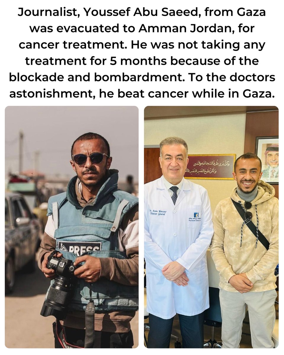 WearThePeaceCo's tweet photo. Youssef Abu Saeed said, “This is due to the grace of God and the prayers of my mother, friends and lovers. The symptoms I was feeling were only psychological, and my subconscious mind was imagining fatal symptoms for me because I had a fatal disease that could not be cure. Therefore, the psychological factor may kill a person while he is a healthy and does not suffer from the disease.”