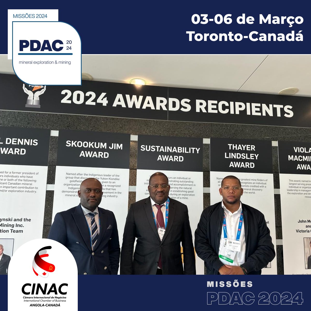 cinacac's tweet photo. CINAC impulsiona parcerias para o setor mineiro angolano na PDAC 2024! 🇨🇦🇦🇴
Delegação liderada pela CINAC e a Sociedade Mineira de Catoca (SMC) participa na maior convenção de exploração mineral do mundo.

#PDAC2024 #CINAC #Angola #Canadá #Mineração #Investimentos #SMCATOCA https://t.co/nrD47vJKwJ