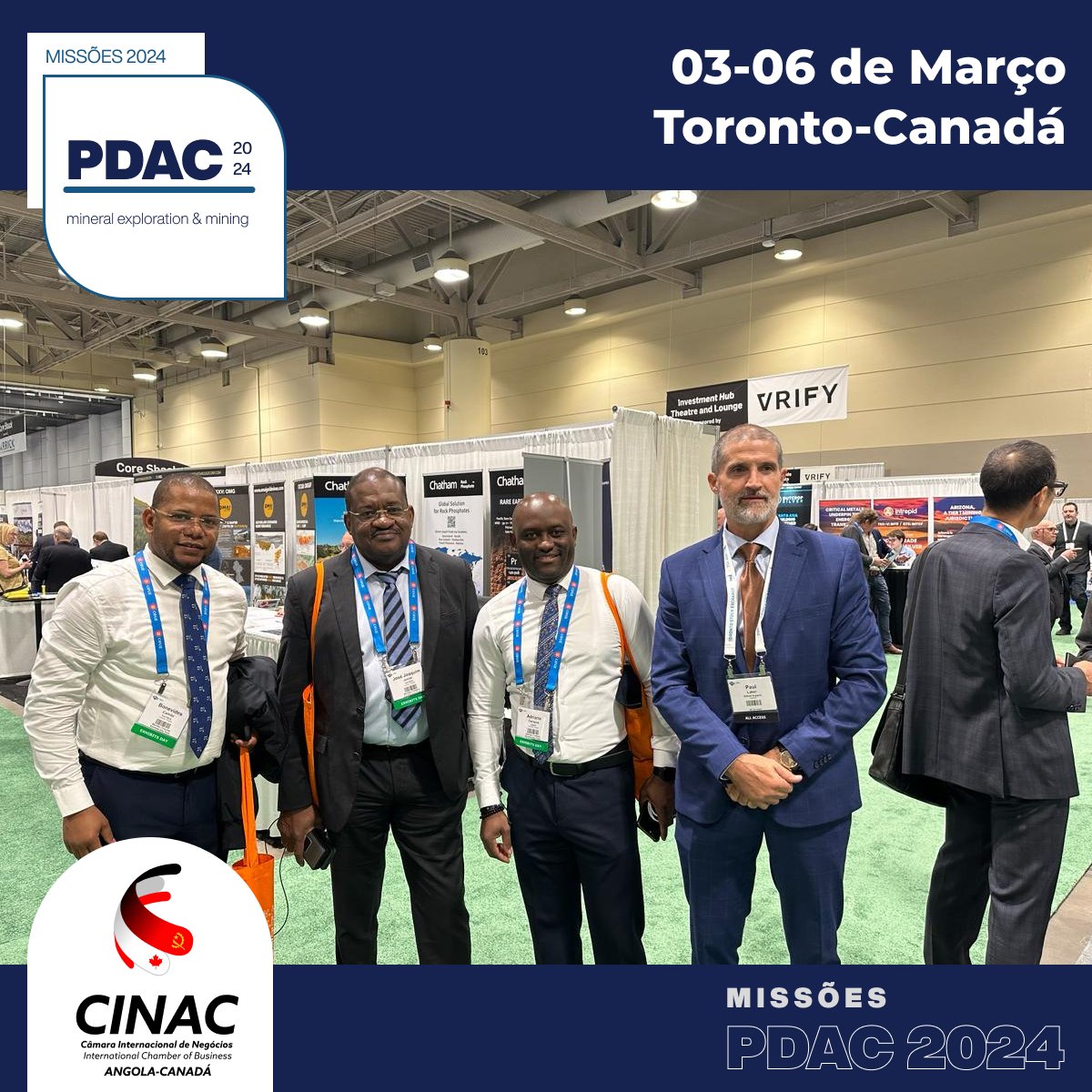 cinacac's tweet photo. CINAC impulsiona parcerias para o setor mineiro angolano na PDAC 2024! 🇨🇦🇦🇴
Delegação liderada pela CINAC e a Sociedade Mineira de Catoca (SMC) participa na maior convenção de exploração mineral do mundo.

#PDAC2024 #CINAC #Angola #Canadá #Mineração #Investimentos #SMCATOCA https://t.co/nrD47vJKwJ