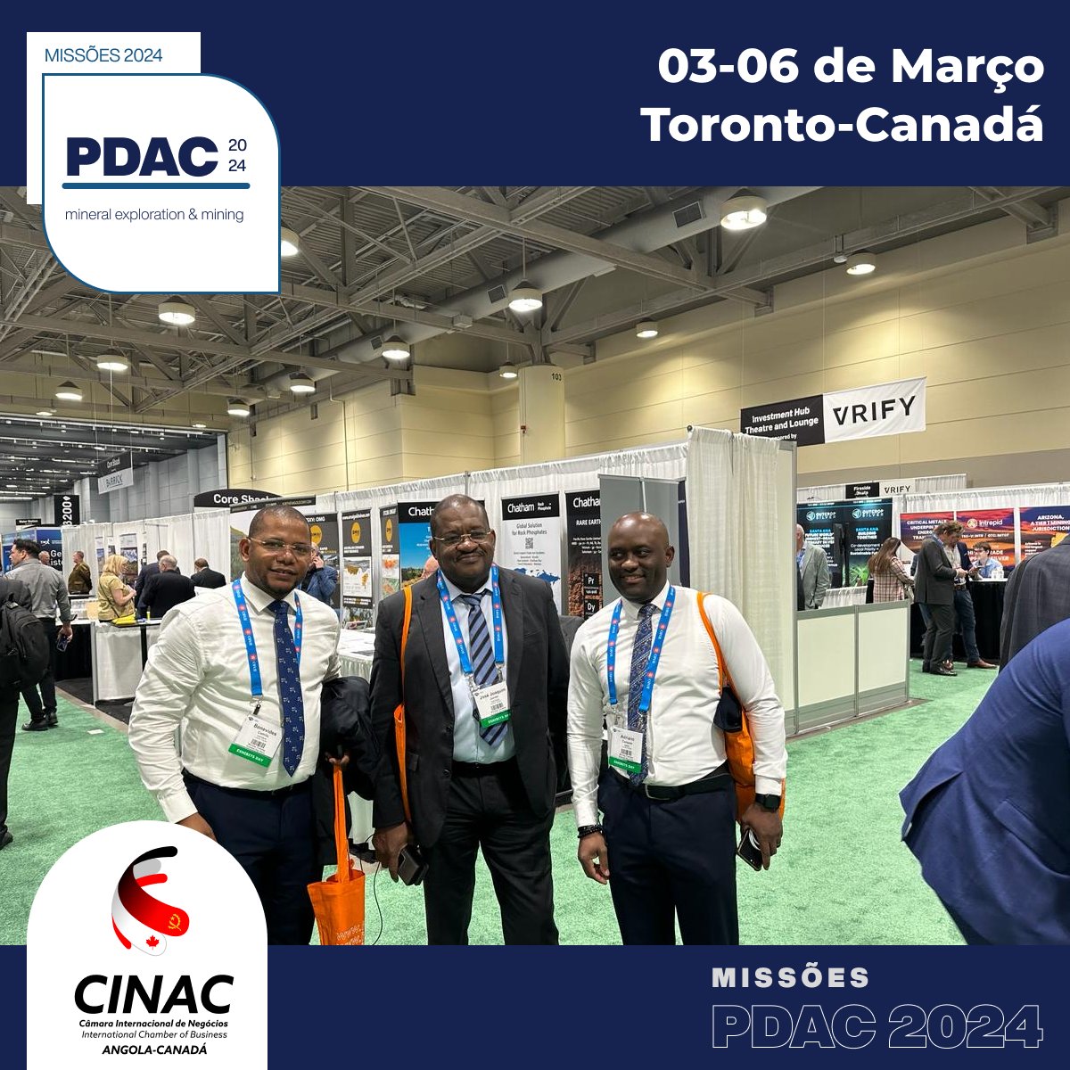 cinacac's tweet photo. CINAC impulsiona parcerias para o setor mineiro angolano na PDAC 2024! 🇨🇦🇦🇴
Delegação liderada pela CINAC e a Sociedade Mineira de Catoca (SMC) participa na maior convenção de exploração mineral do mundo.

#PDAC2024 #CINAC #Angola #Canadá #Mineração #Investimentos #SMCATOCA https://t.co/nrD47vJKwJ