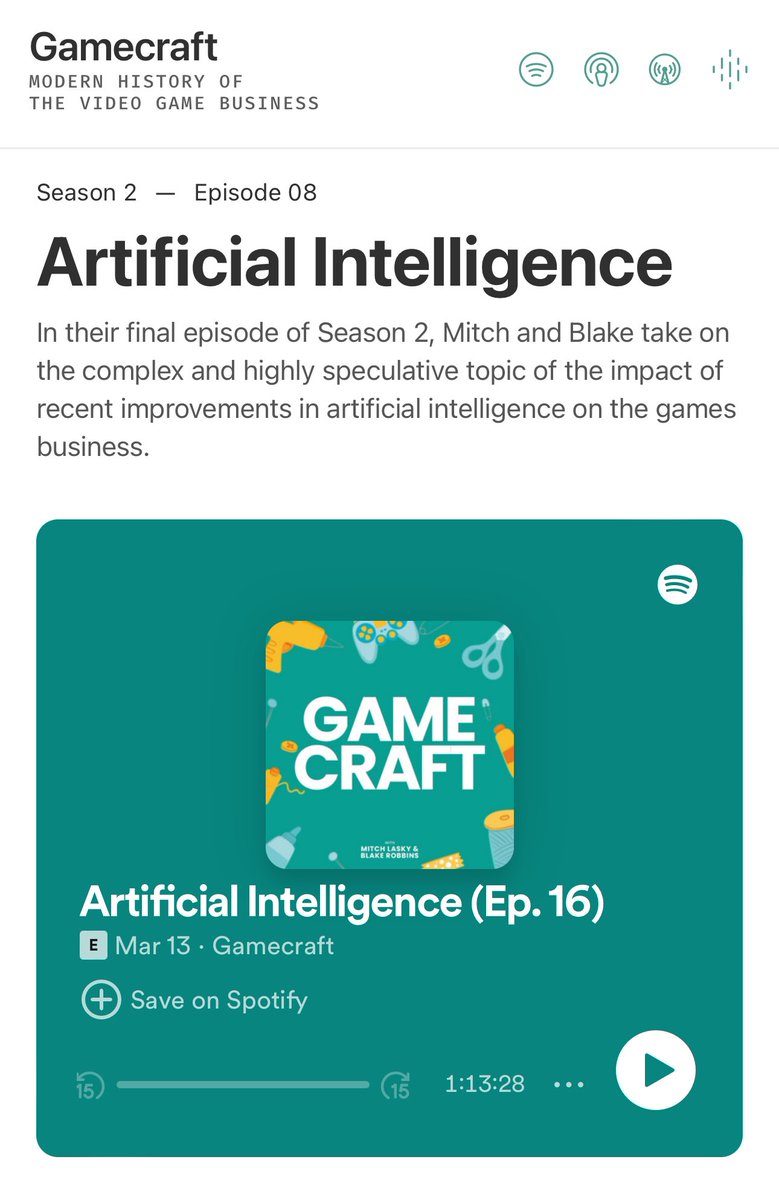 🚨 NEW EPISODE Artificial Intelligence (S2E8) As Season 2 comes to an end, @mitchlasky & @blakeir take on the complex and highly speculative topic of AI + games! Now available on all platforms!