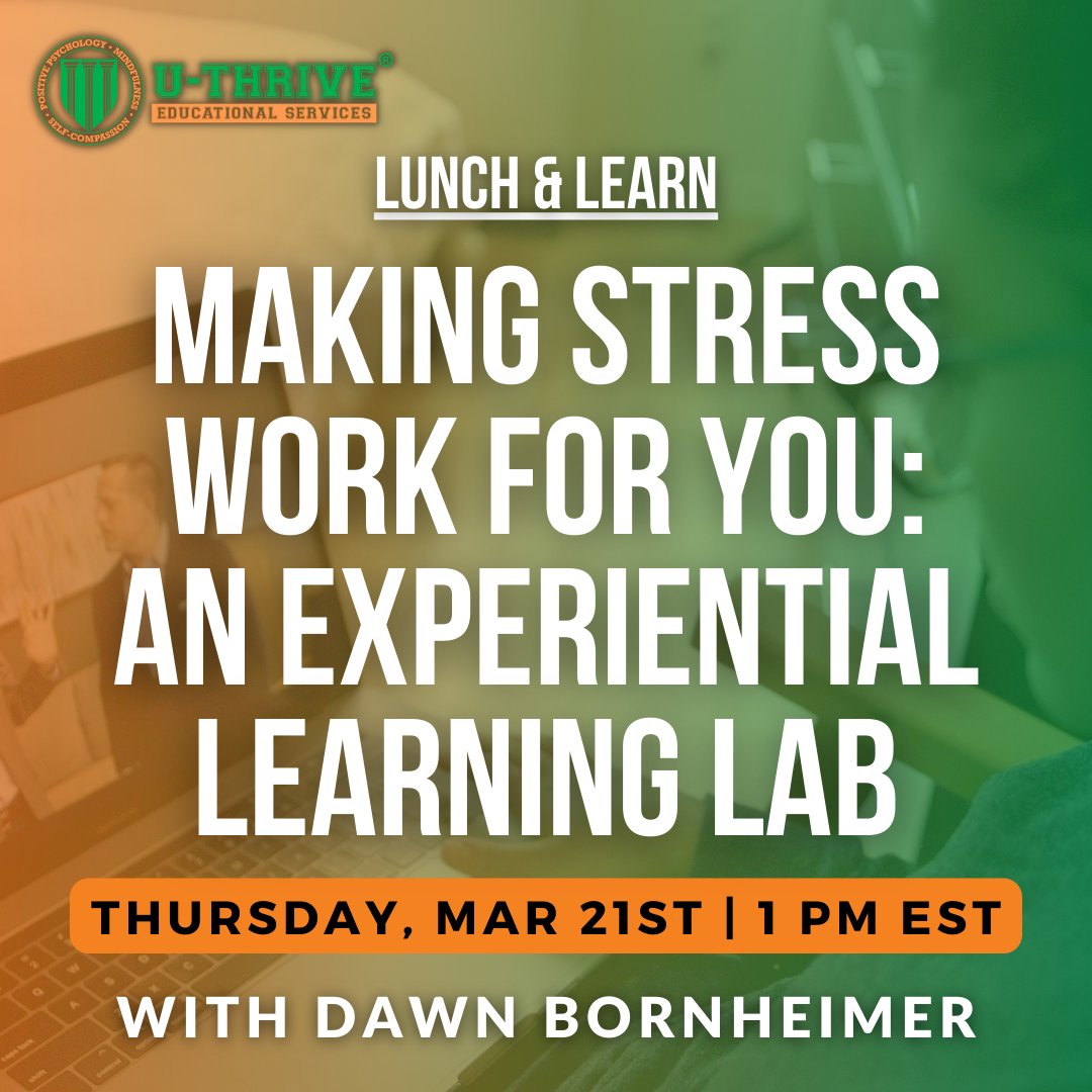 uthrive_edu's tweet photo. Don’t forget to join us Thurs, 3/21 @ 1pm ET for Making Stress Work for You: An Experiential Learning Lab. In this 30-min session, Dawn Bornheimer will guide us through various co-curricular activities that can be utilized by facilitators

Register Here:
https://t.co/HkP9LVZJyf https://t.co/OGwMkfSMF5