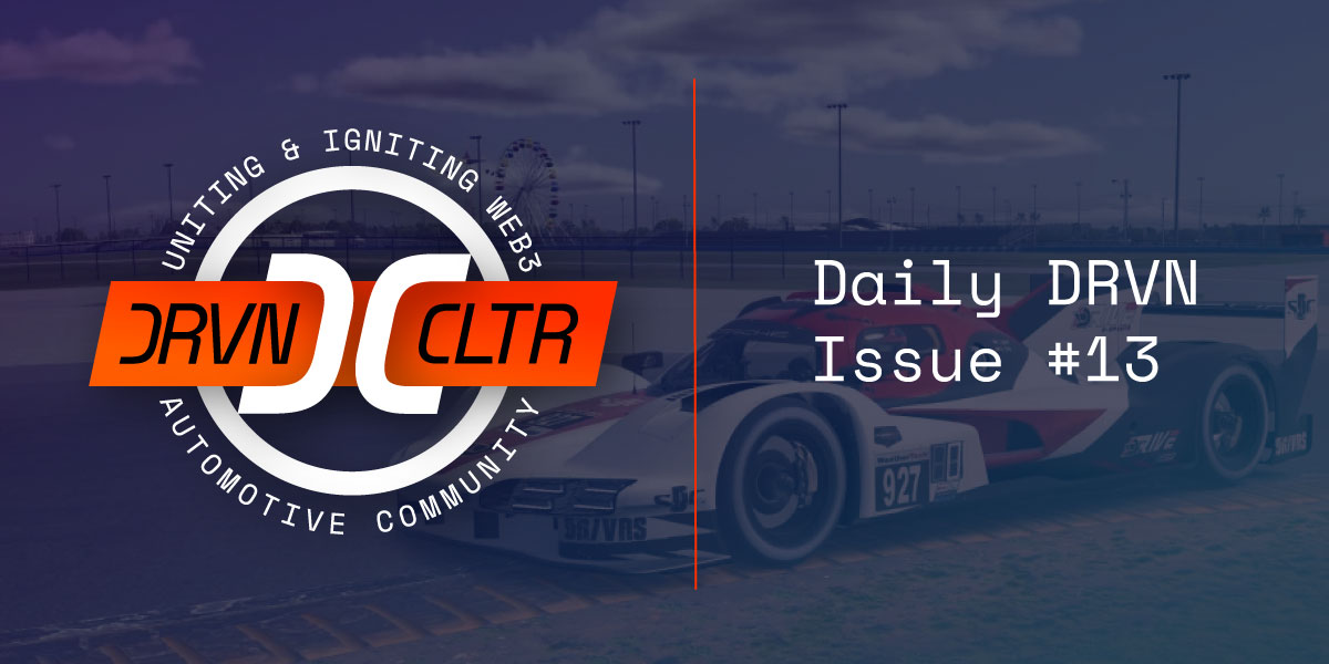 The latest issue of the Daily DRVN newsletter just dropped!

📰👉drvnculture.xyz/p/daily-drvn-13 

DRVN Culture is here to get you up to speed on all the moves the top projects in the automotive web3 space are making.    

In this edition we have updates from:
<a href="/DriveCoinClub/">$DRIVE</a> &amp;