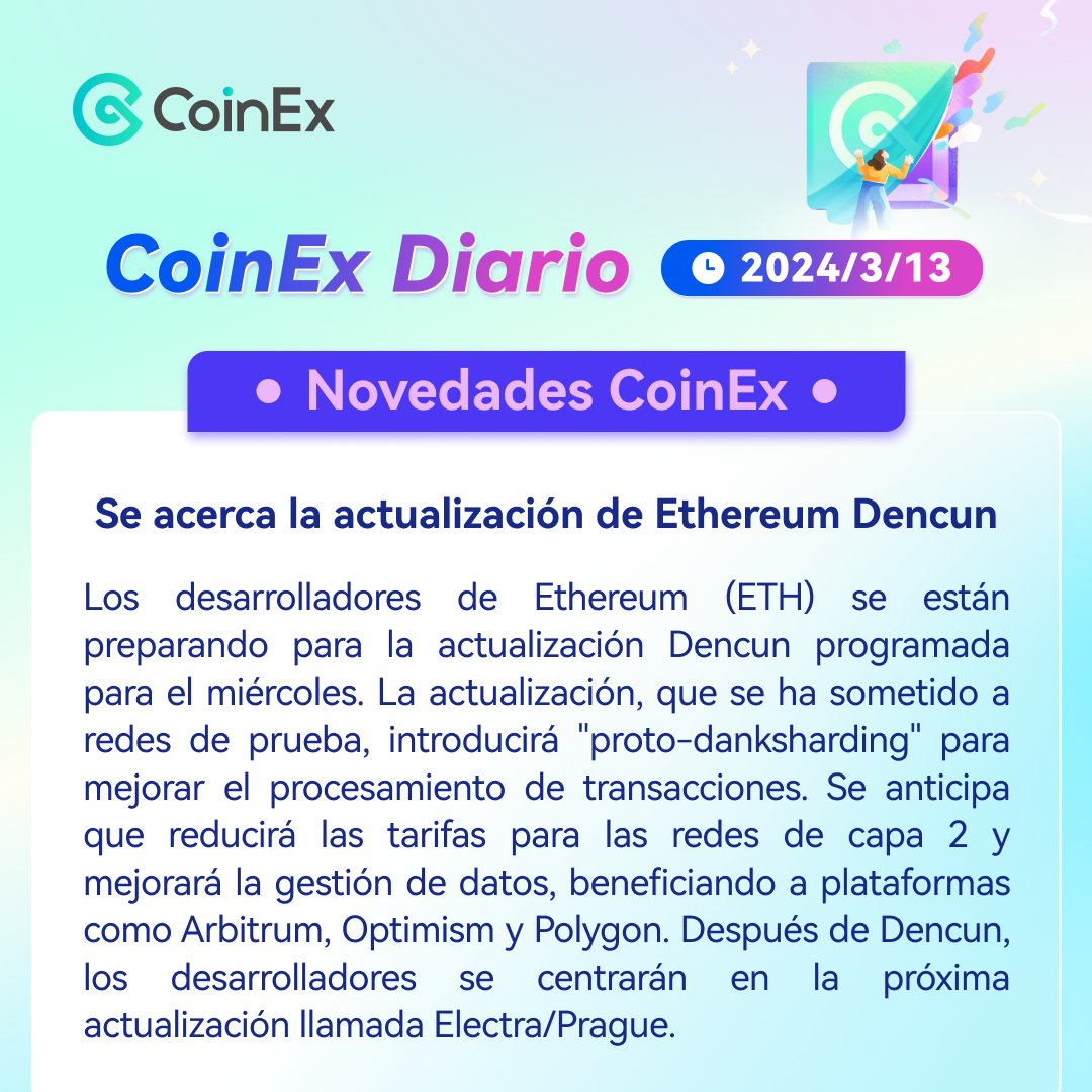 CoinExSpanish's tweet photo. 🗞️#CoinExDiario: ¡lo más novedoso en el mercado cripto hoy!
📈 $NIBI sube un 120% en 24 horas.
🔥Se acerca la actualización #Dencun de Ethereum .
Descubre más detalles en nuestro reporte diario:
https://t.co/9NGEh7FAbI