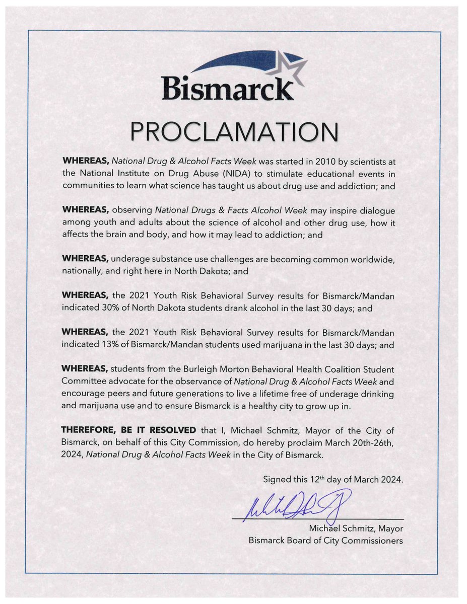 Today kicks off #NationalDrugAndAlcoholFactsWeek, an opportunity to learn about, and advocate for, a healthy lifestyle free from addiction. Students from the Burleigh Morton Behavioral Health Coalition are helping to ensure the community is a healthy place to grow up in.