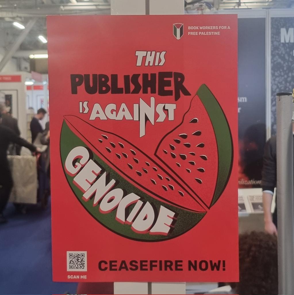 If you're at London Book Fair today or tomorrow, get a copy of our 'This Publisher is Against Genocide' poster for your stand. DM us for details.

#LBF24 #LBFVigil #ceasefirenow🇵🇸
