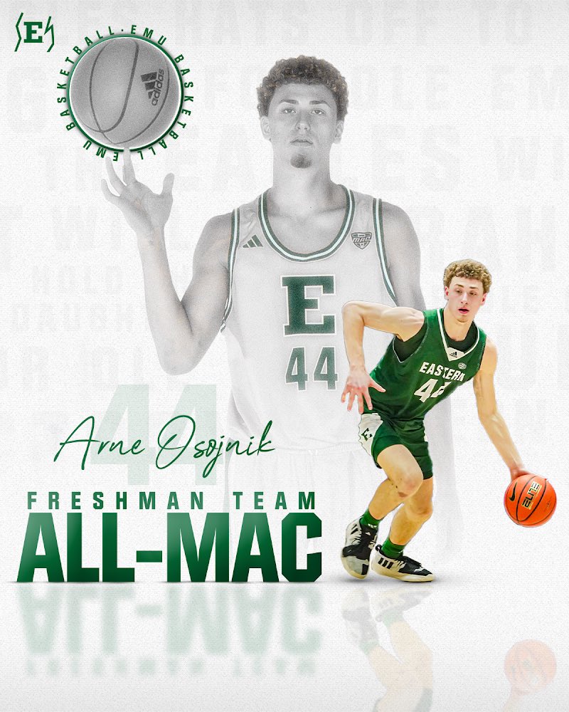 ⭐️ 𝘼𝙇𝙇-𝙈𝘼𝘾 ⭐️ After averaging 8.8 ppg and shooting 36.5% from three, Arne Osojnik has been named to the All-MAC Freshman Team! #EMUEagles