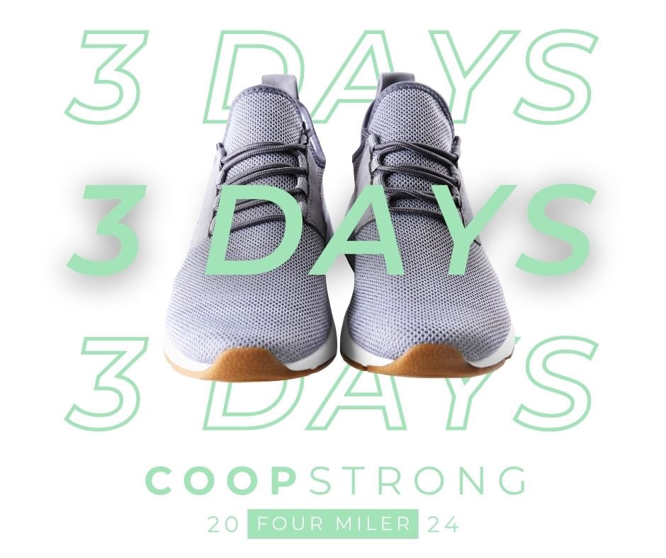 Time to lace up those shoes…
We are only 3 days away from the 2024 CoopStrong Four Miler!

Runsignup.com/coopstrong