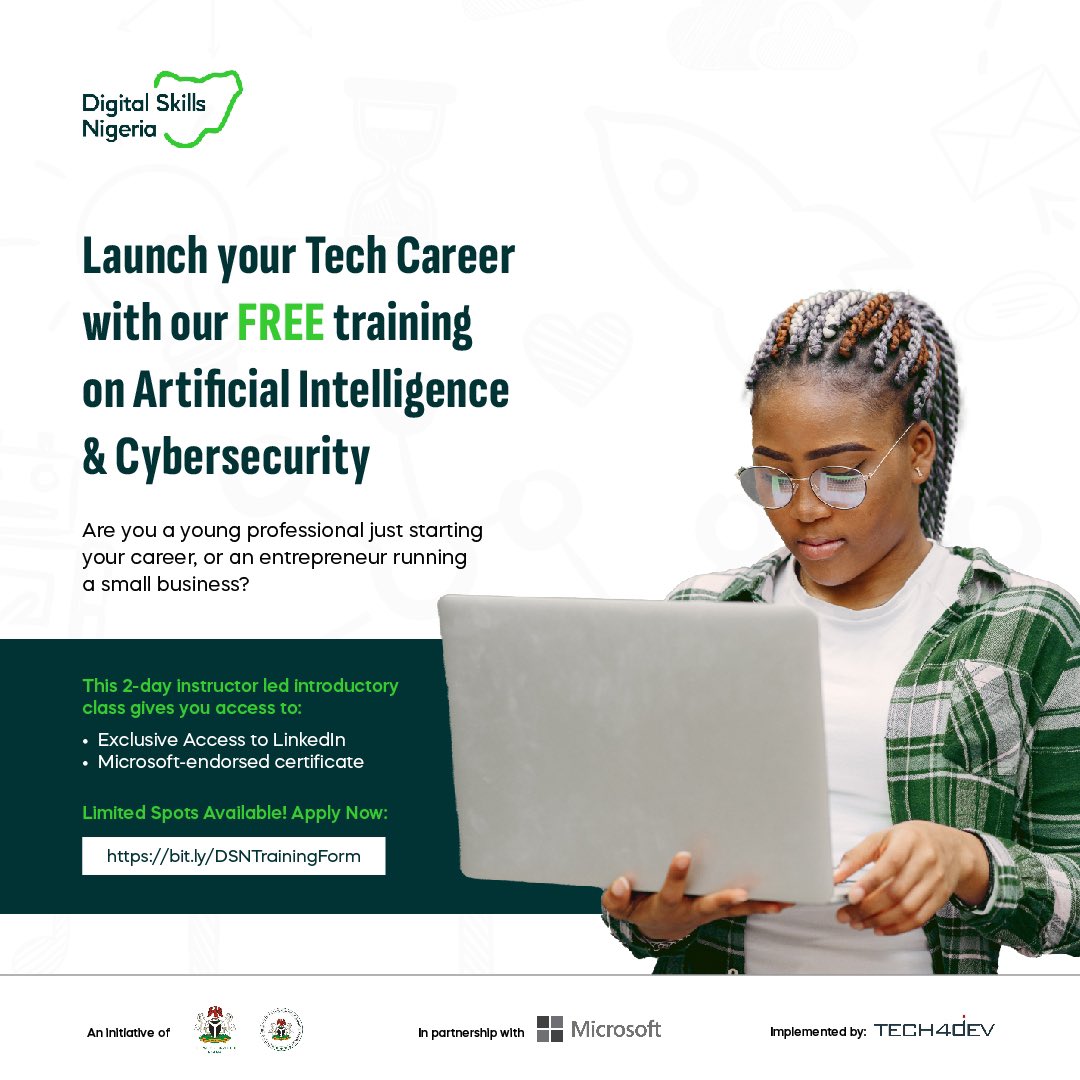 Tech4DevHQ's tweet image. Are you a young professional, entry-level job seeker or business owner looking to upskill or break into tech? This 2-day instructor-led introductory class on AI &amp;amp; Cybersecurity is your chance to stand out!

✅ Get exclusive access to LinkedIn Learning
✅ Gain valuable skills
✅…