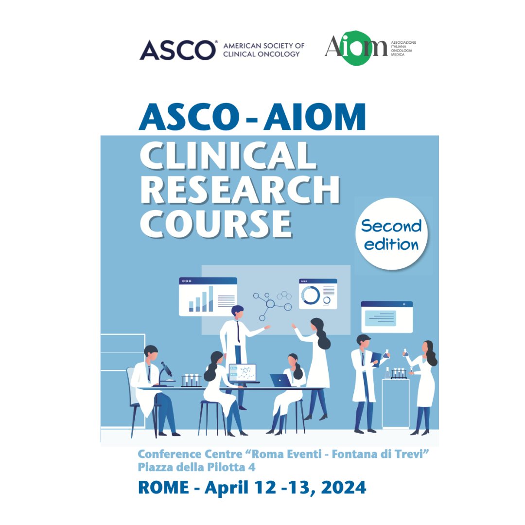La seconda edizione dell’ASCO-AIOM International Clinical Research Course si terrà a Roma il 12 e il 13 aprile. Per saperne di più, visita il sito al link: aiom.it/eventi-aiom/20… #ASCO #AIOM #clinicalresearch @ASCO