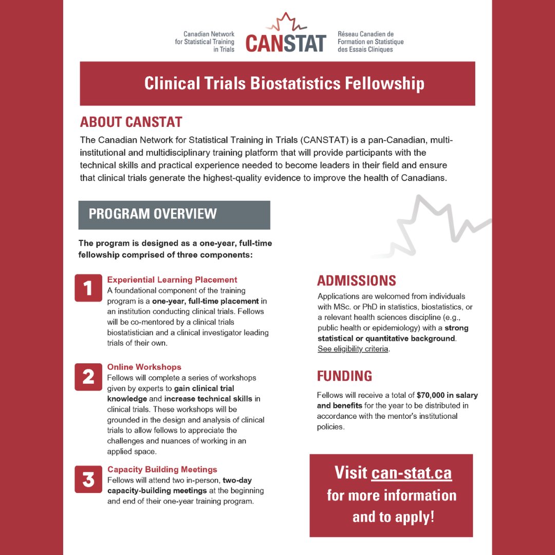 CAN_STAT's tweet photo. Don't forget to submit your CANSTAT application by this Friday!

Learn more: https://t.co/XYVd4LnYl7

#ClinicalTrials #Biostatistics #StatisticalMethods
#Biostatisticians #ResearchStatistics #ClinicalDataAnalysis #StatsTraining #DataAnalysisTraining https://t.co/JTFUNNC4yp