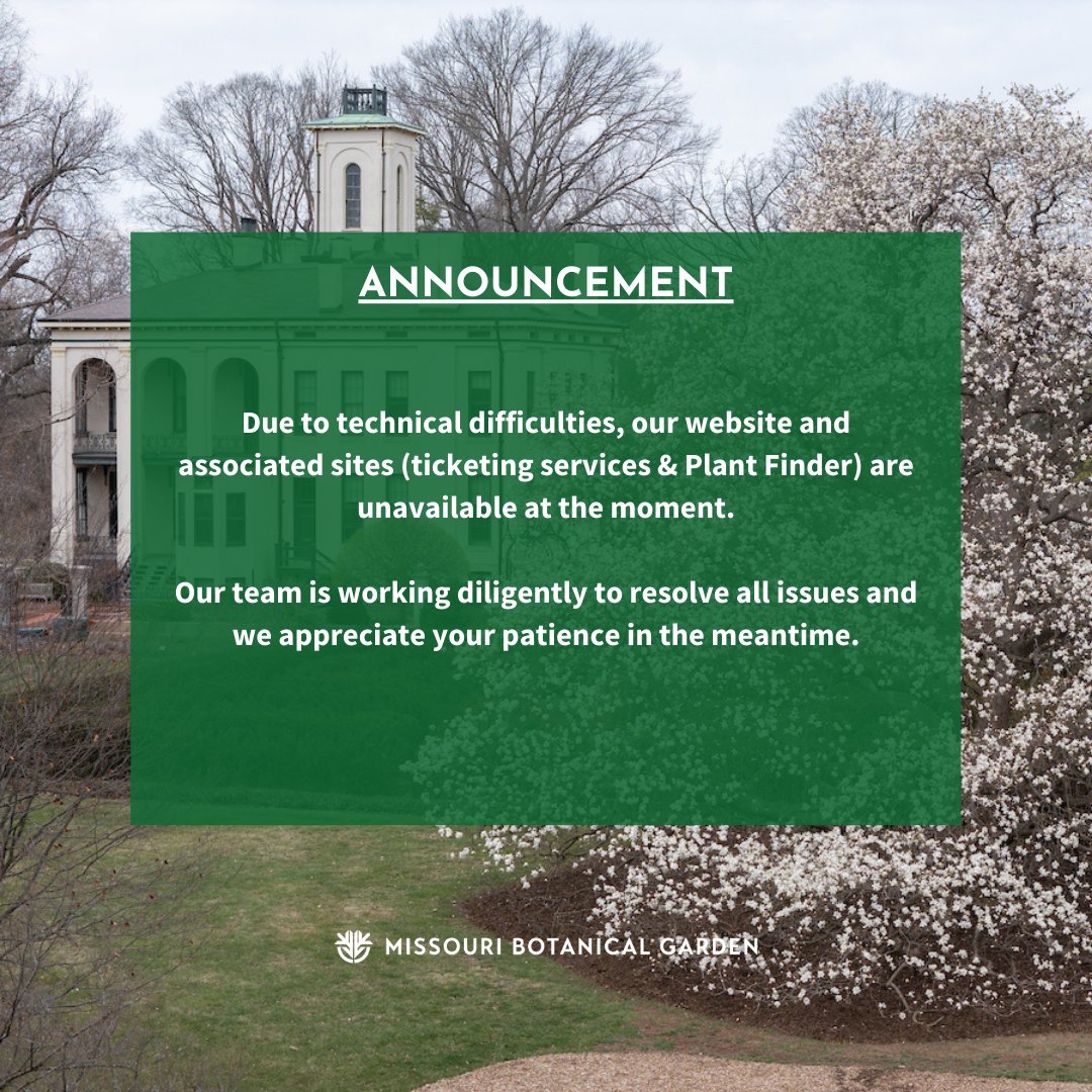 MO Botanical Garden (@mobotgarden) on Twitter photo 🚨 ANNOUNCEMENT 🚨
We apologize for any inconveniences and appreciate your patience!
📸 Nathan Kwarta 🚨 ANNOUNCEMENT 🚨
We apologize for any inconveniences and appreciate your patience!
📸 Nathan Kwarta