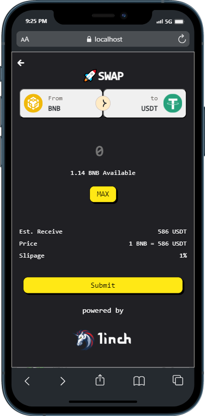 Next up date for Rocket Wallet is Swap Function, we create swap with @1inch Aggregator Get your wallet telegram bot : t.me/rocketwalletxb… #WSPP #DF #Binance