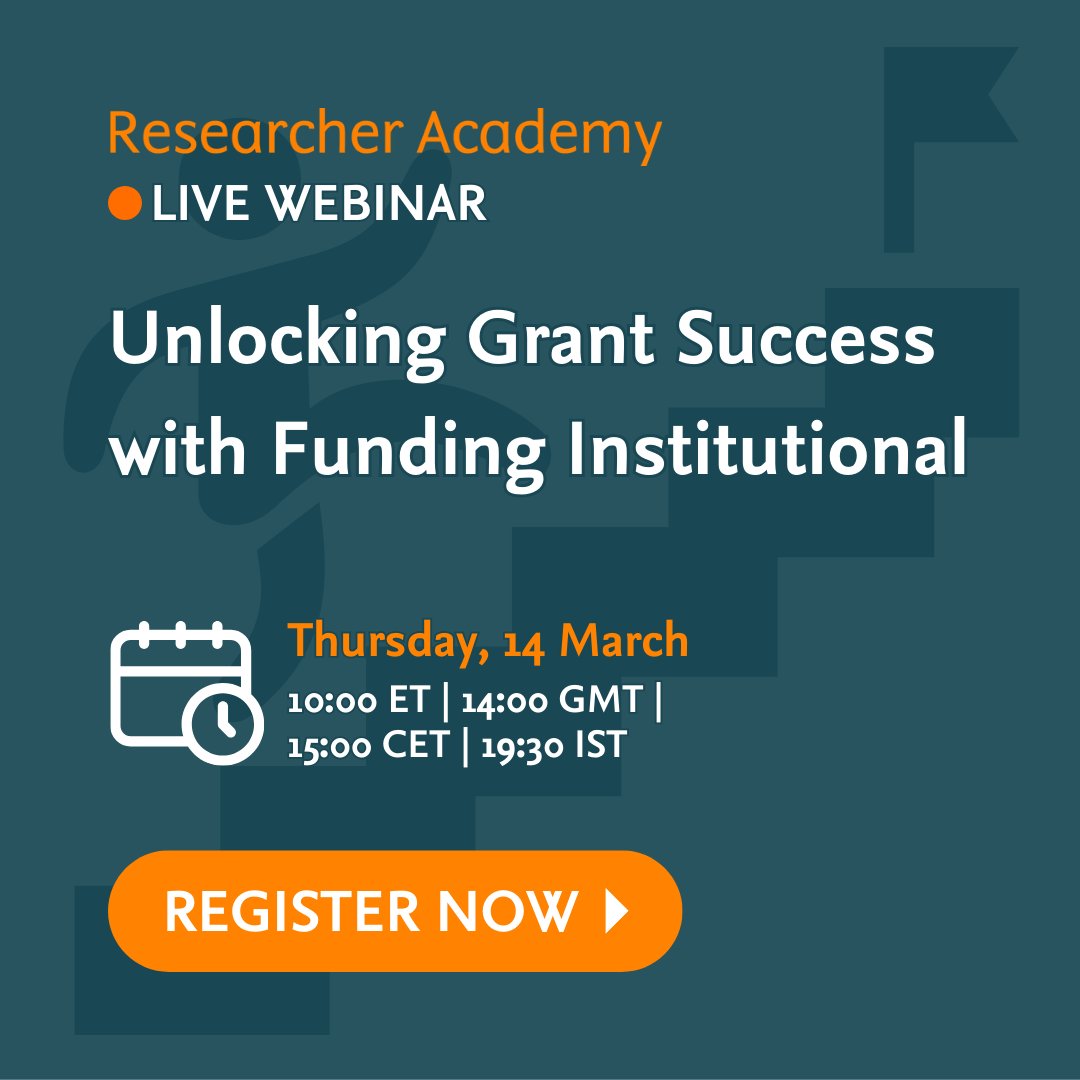 🚀 Unlock #Grant Success! Join us on March 14th for a deep dive into Funding Institutional by Elsevier. Discover how to streamline your research funding journey with 40,000+ opportunities worldwide. ⏰Don't miss out! Register now: spkl.io/60184I0Ga #ResearchFunding