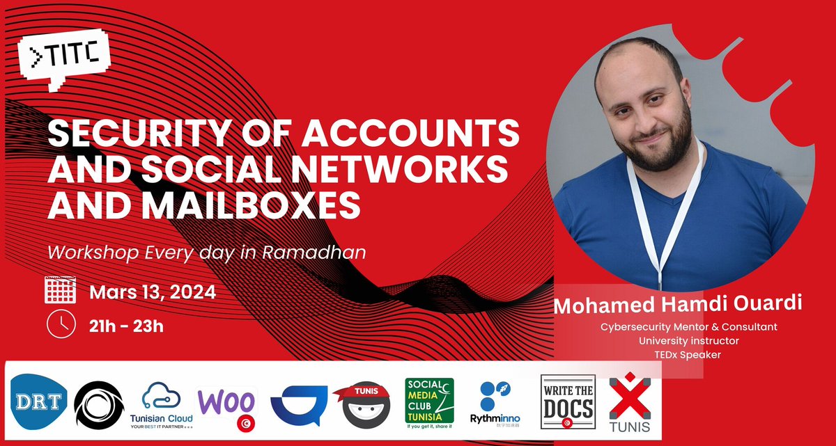 Notre invité sera M. Med Hamdi Ouardi, mentor en cybersécurité, consultant, instructeur universitaire et conférencier TEDx. Nous parlerons de la façon de protéger vos comptes dans le monde numérique, notamment sur les réseaux sociaux Lieu: discord.gg/shcnQT9gXQ