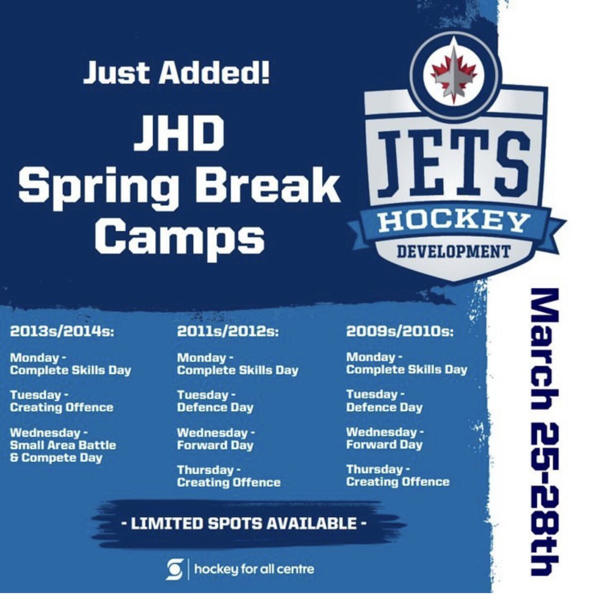 Spring Break camps are happening <a href="/hockeyforallctr/">hockey for all centre</a> ! Come join the JHD coaches for some development work over Spring Break.  #JHDHockey #SpringBreak