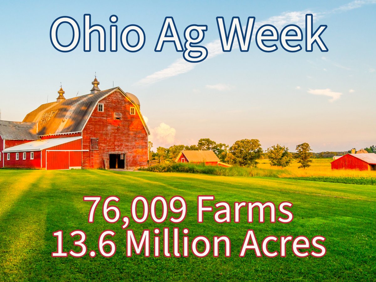 ohioagriculture's tweet image. It’s a special week in Ohio.

Ohio Ag Week gives us a chance to highlight the important work being done in farms, barns, fields &amp;amp; more throughout our great state.

Thank you to everyone who tends to one of our 76,009 farms. You are building stronger families and a stronger Ohio.