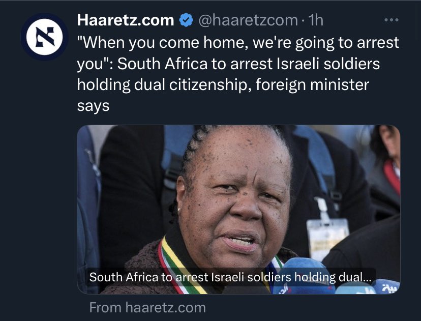comrade_kumar_'s tweet photo. An important initiative by the South African government. Any Israeli occupation soldier that steps foot back on South African soil will be arrested for war crimes. https://t.co/xKh5WsNS4V