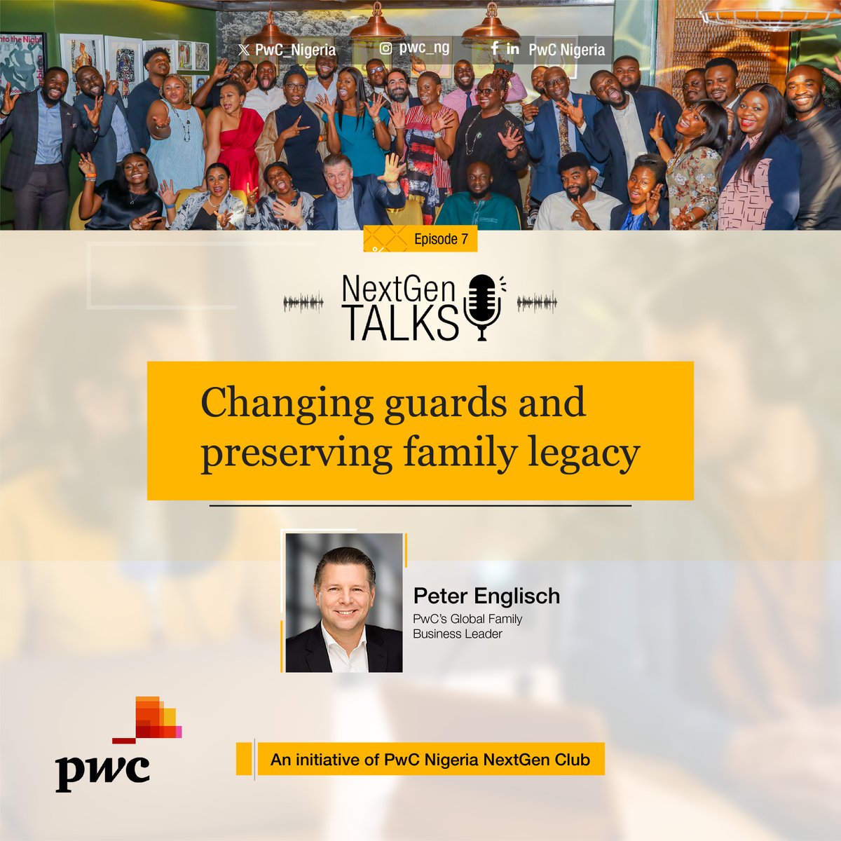 PwC_Nigeria's tweet photo. #OutNow: New episode of our #NextGenTalks podcast!
PwC's Peter Englisch @EnglischPeter, Global Family Business Leader, shares insights on building successful family businesses and navigating the succession conversation.
Listen here: https://t.co/k9JIaaJHio
#FamilyBusiness https://t.co/IpCUXihT3y
