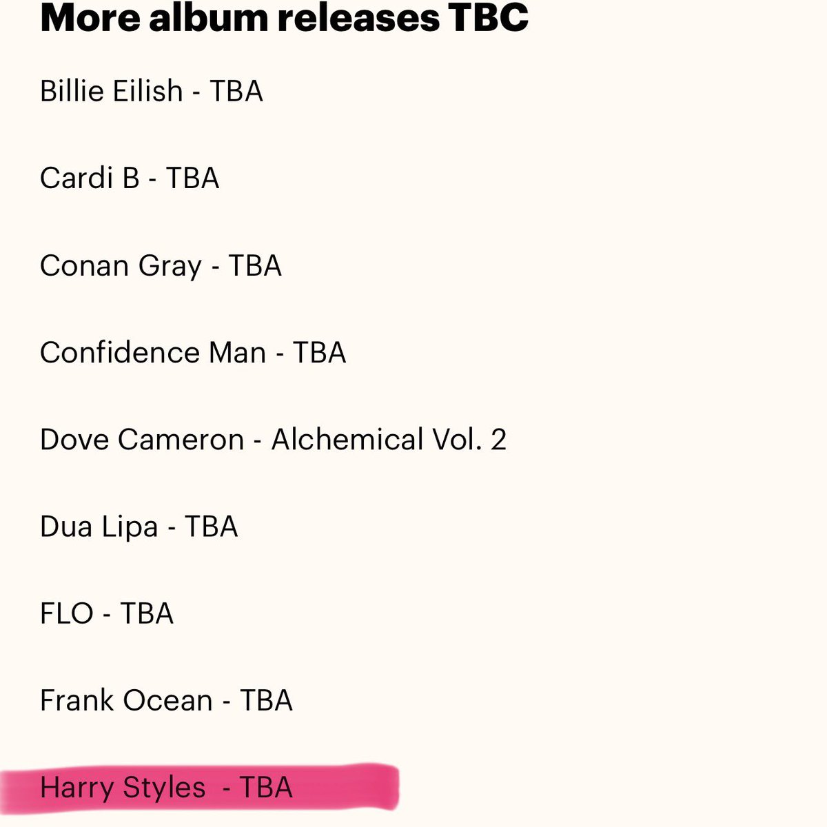 alissascinema's tweet image. UK’s Official Charts website includes Harry Styles on their list of the biggest 2024 releases, under the “to be announced” category❗️