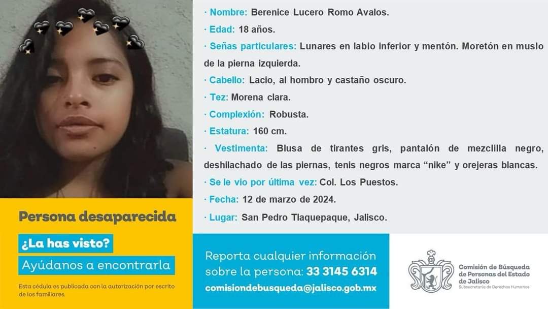Anoche se dio a conocer la desaparición de Berenice Romo Ávalos, sobrina de los Hermanos #Camarena, desaparecidos por policías municipales de #Ocotlán, Jalisco, en 2019, y quién ha sido una buscadora activa por el caso de sus tíos y su madre también desaparecida desde 2016.