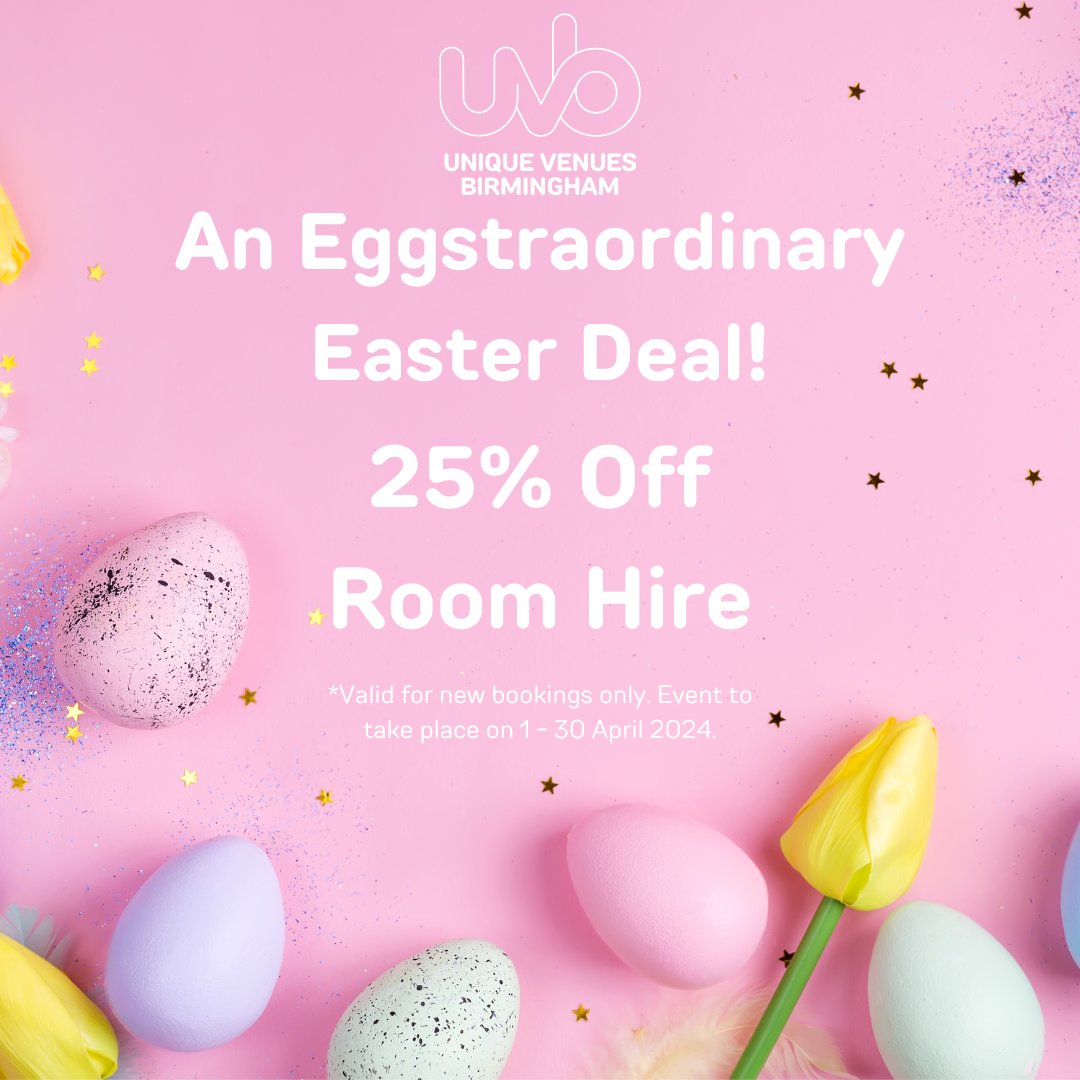 Check out our Eggstraordinary Easter Deal! 🐰 🥚 We are excited to offer 25% OFF* Room Hire on ALL of our extraordinary spaces for events booked throughout April 2024. 🎉 Get in touch with our team to enquire: bit.ly/47MxUOQ *Valid for new bookings only.