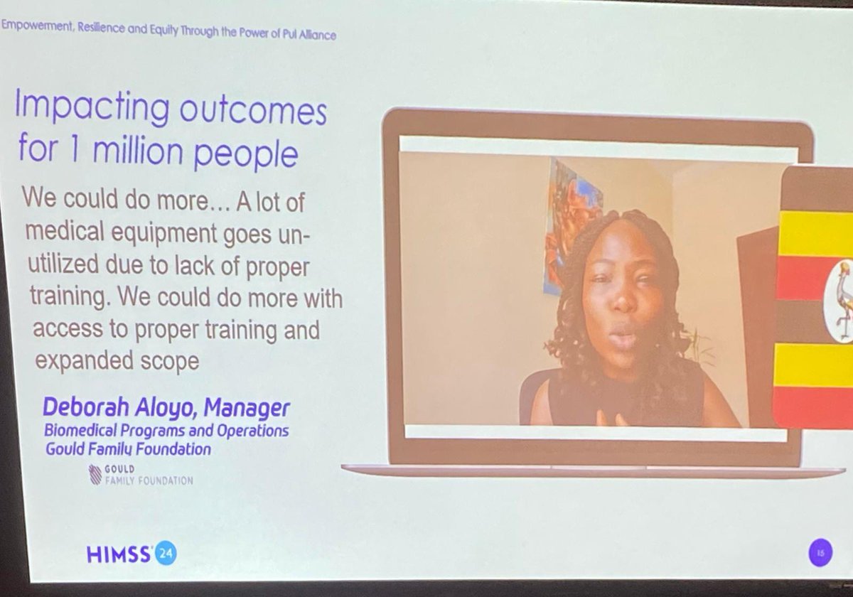 Our Clinical Engineering colleague Deborah Aloyo at Gould Family Foundation in Uganda now explaining how Pul Alliance DHE can support their Maternal and Child Health programs there. #HIMSS24