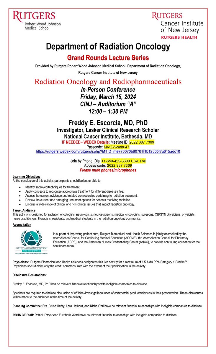 We welcome Dr. Escorcia @freddyeescorcia @theNCI for our Grand Rounds Lecture Series this Friday. Please join us. @RutgersCancer @RWJMS @Rutgers_NJMS @RWJBarnabas