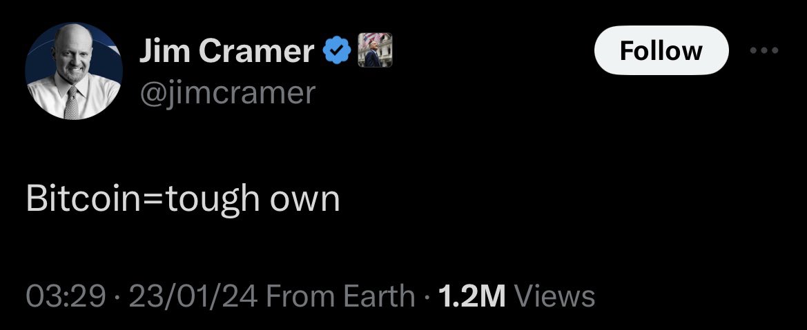 SimplyBitcoin's tweet image. The Jim Cramer Effect. Ladies and Gentlemen!

#Bitcoin is up 84% in 50 days