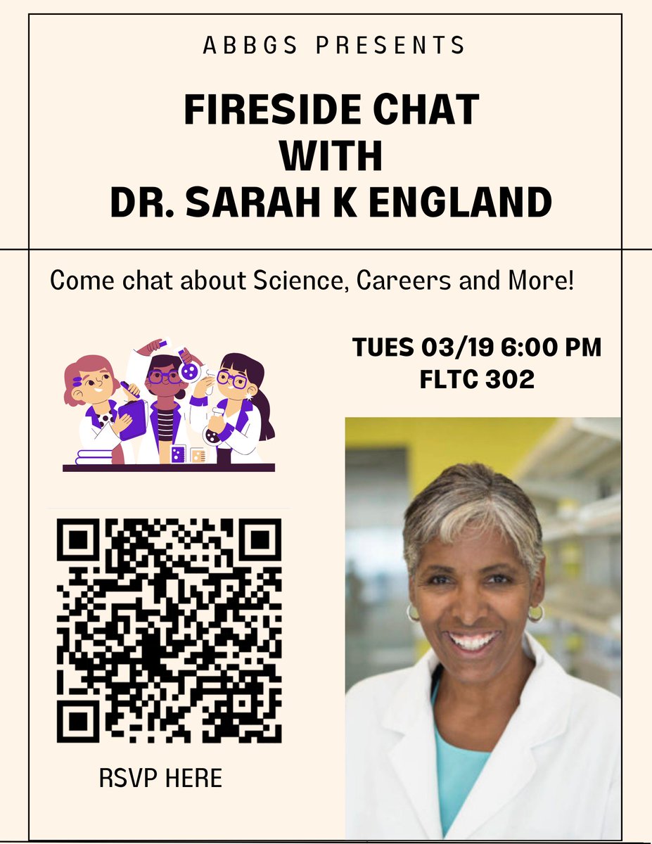 🔬🚀 Join us for an enlightening Fireside Chat with Dr. Sarah K England! Dive into exciting discussions about science, explore diverse career paths, and more. Don’t miss this opportunity to network and gain insights from an expert!** RSVP now!** 🌟