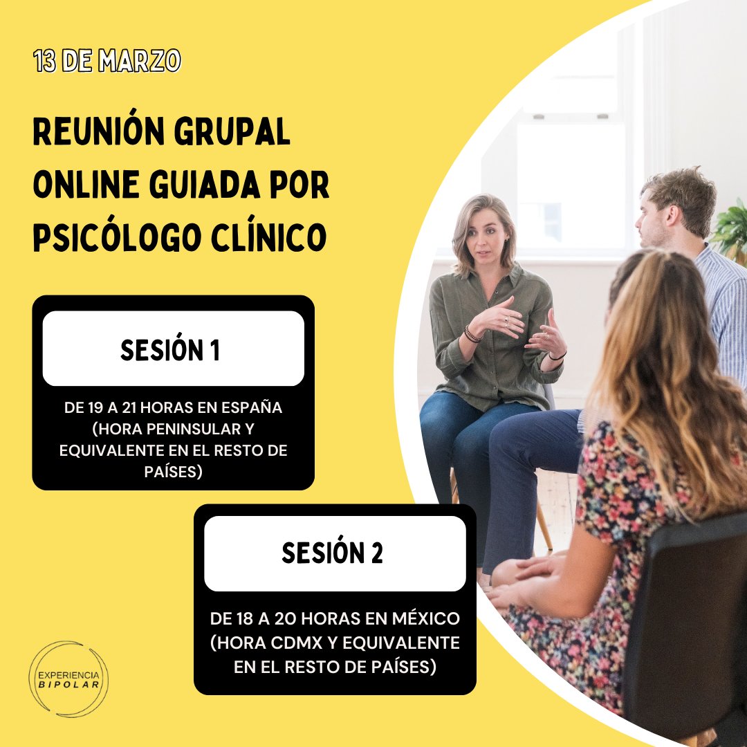 La salud mental es una prioridad, y estamos aquí para apoyarte. Te invitamos a nuestras sesiones grupales en línea, diseñadas para brindarte herramientas y apoyo 🫂

¡Inscríbete ahora! #SaludMental #ApoyoEmocional #Bienestar #ReuniónGrupalOnline #ExperienciaBipolar