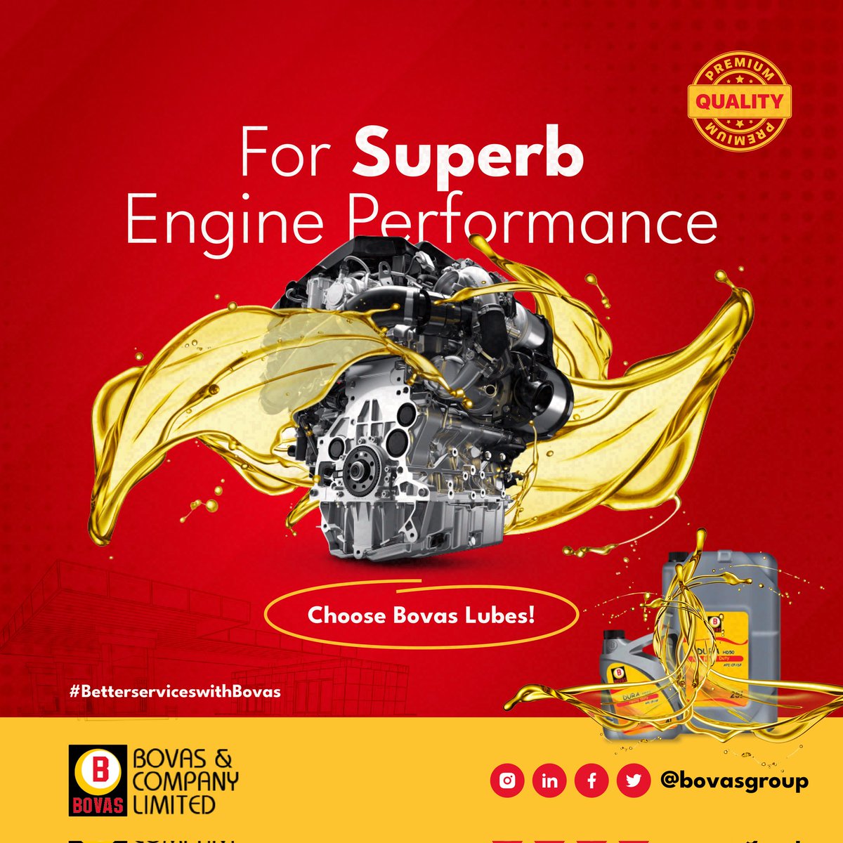 Quality Lubes = Superb Performance. 

For everyday driving or high-performance delivery, choose the lube that consistently provides outstanding performance and optimum protection.

Choose Bovas for that Superb quality!

#Bovas
#BetterserviceswithBovas