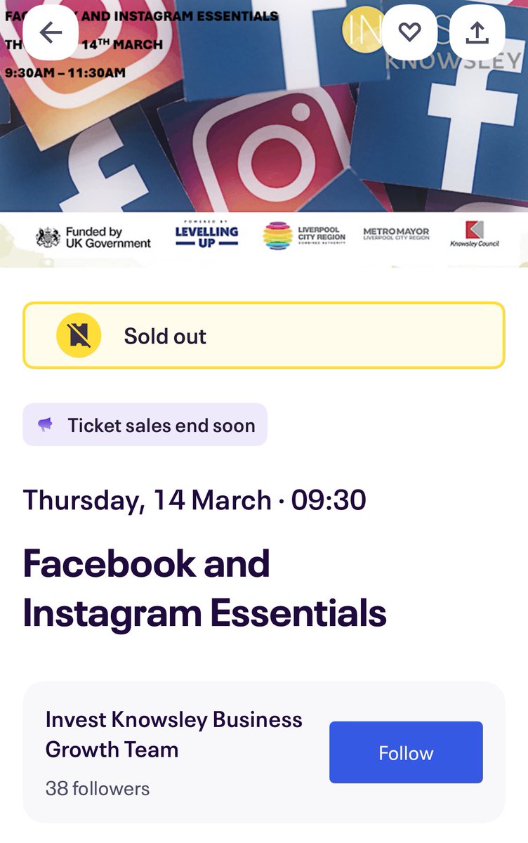 Thrilled to see my workshops stepping through key social media tactics with @KnowsleyBiz are selling out fast! 

If you are attending Facebook & Instagram tomorrow @MakeHuyton, I look forward to welcoming you.