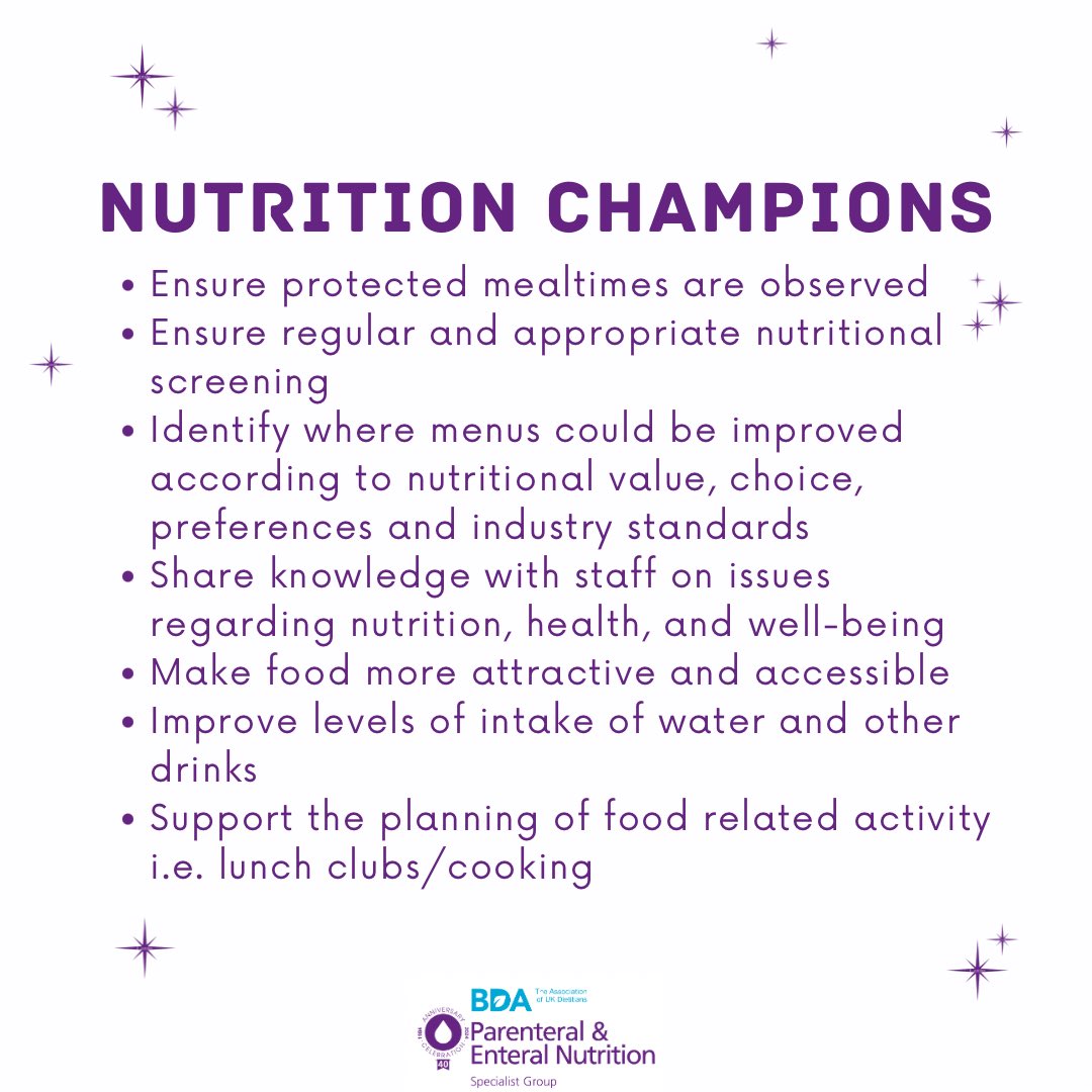 #nutritionandhydrationweek2024 Nutrition Champions can improve nutritional and hydration care by embedding the principles of the 10 Key Characteristics for Good Nutritional Care in their workplace, and improving people’s ability to access healthy food and fluids. @bda_dietitians