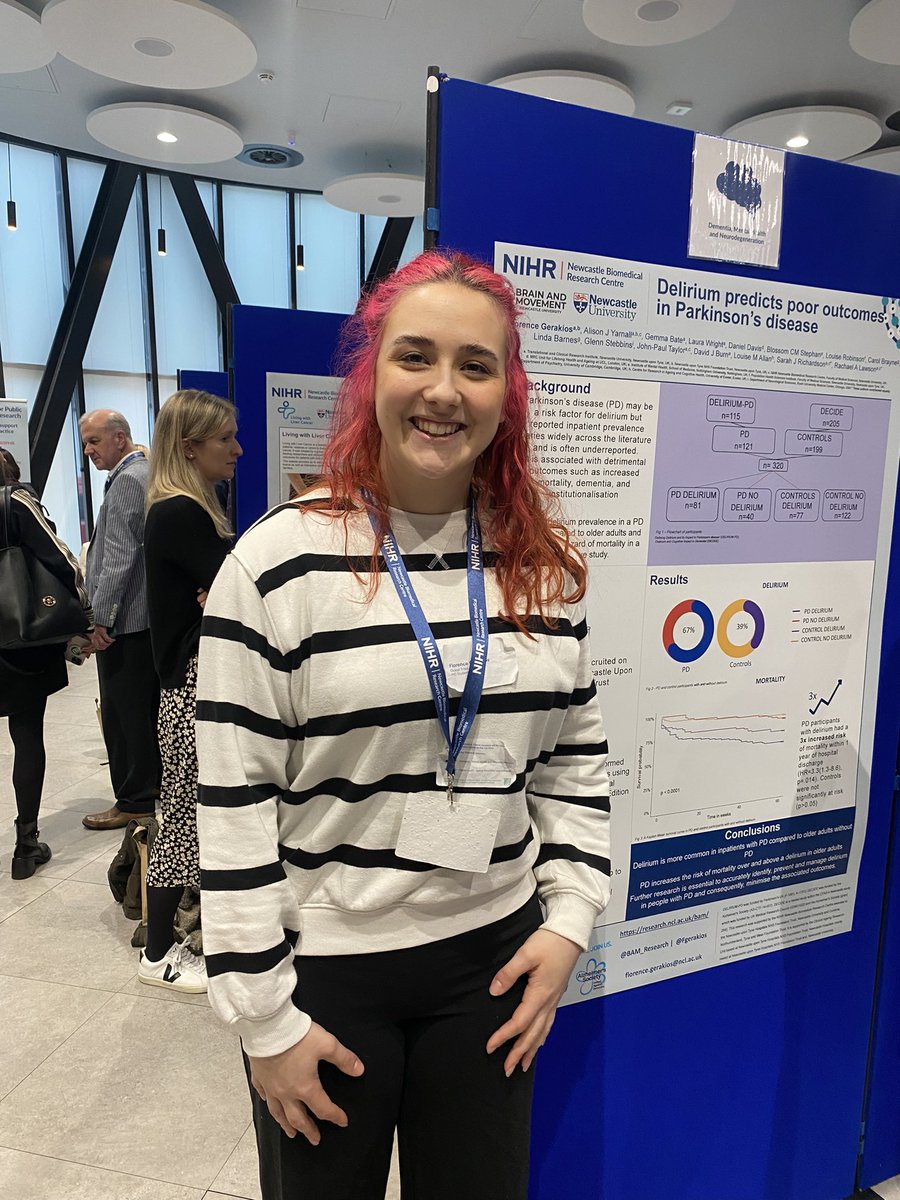 It’s World Delirium Awareness day!PhD student @FGerakios is presenting her work showing #delirium increases the risk of mortality and dementia in #Parkinsons at the @NIHRNewcBRC celebration day - more screening needed! @DrSRichardson1 @AlisonYarnall @BAM_Research @NewcastleAGE