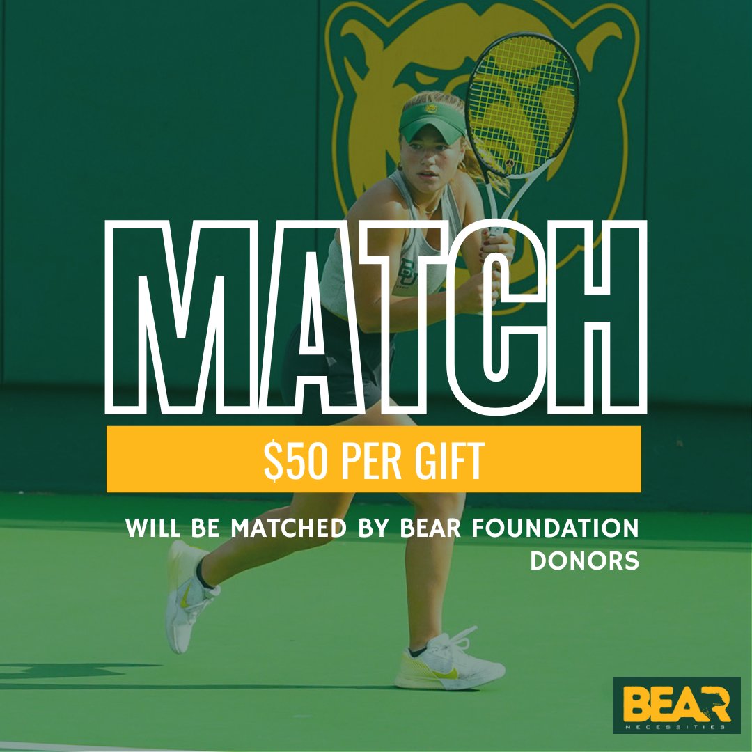 All donations to <a href="/BaylorWTennis/">Baylor Women’s Tennis</a> will be matched at: bit.ly/BaylorGivesWT

#SicEm | #BaylorGives