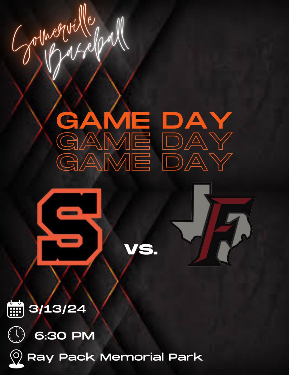 Gameday in Somerville, TX Come out this evening and support the Yeguas as we open up district against Fayetteville! @2ATxHSBaseball @Walner45 @YeguaAthletics @FayettevilleIsd