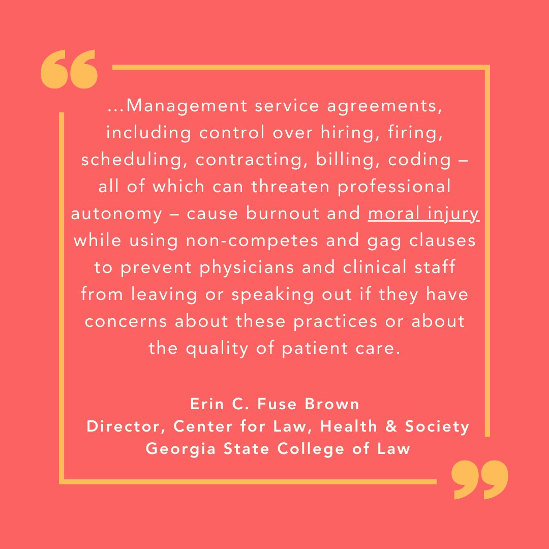 Notable & quotable #3 from the @FTC's workshop last week on #privateequity in #healthcare. We couldn't have said it better, @efusebrown! 🙌🏽 #PEHealthcareFTC #medtwitter #moralinjury #fixmi @HHSGov @SecBecerra @linakhanFTC @JusticeATR @TheJusticeDept @WDeanMD @GeorgiaStateLaw