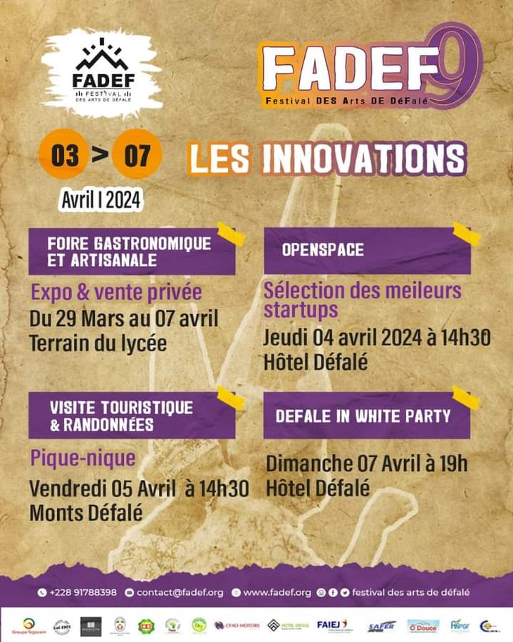 zeusreas's tweet image. La 9ème édition du Festival des Arts de Défalé vous ouvre ses portes du 3 au 7 Avril 2024. Au programme 

✓ La Foire Gastronomique et artisanale 
✓ OpenSpace 
✓ Visite touristique &amp;amp; Randonnées
✓  Defalé in white party

Le rendez-vous est pris !!! 

#TgTwittos #FADEF #Edition9