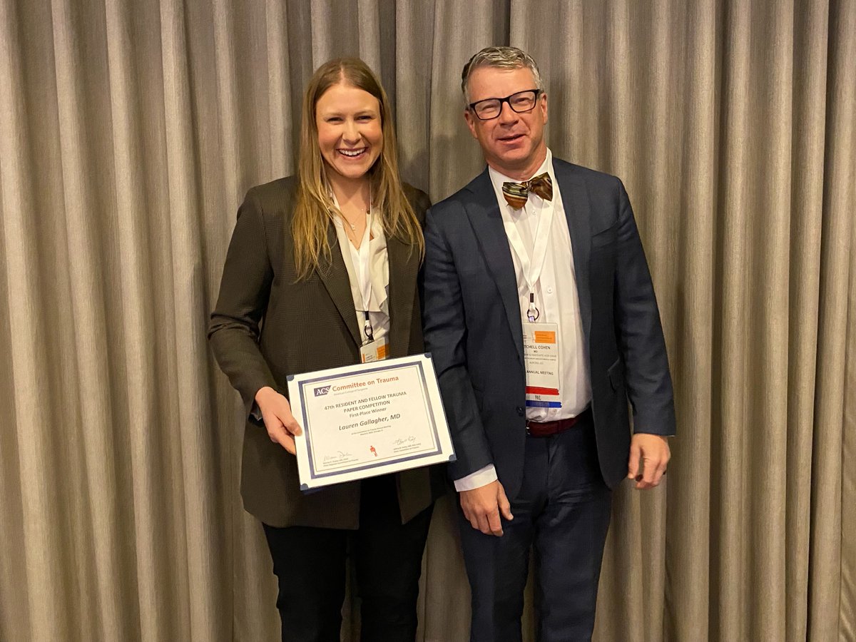 Congratulations to Lauren Gallager, MD who won the National American College of Surgeons Committee on Trauma Resident Paper Competition for her work on platelet releasates at @acsTrauma! Truly working to #ImproveEveryLife @CUDeptSurg @ltgallag @mitchelljayc