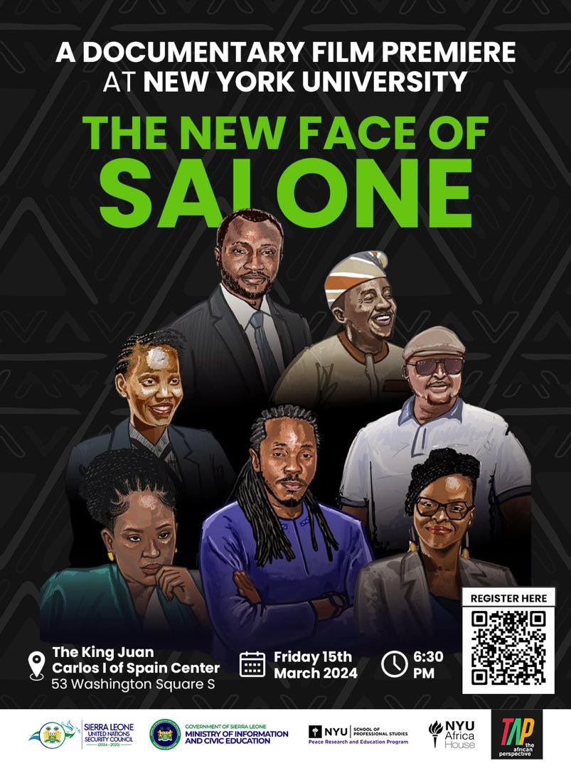 Join us for the US premiere of “New Face of Salone”, a documentary film that follows the first week of Africa's youngest cabinet presented by the Peace Research &amp; Education Program (PREP), NYU Africa House &amp; Sierra Leone's Ministry of Information &amp; Civic Education. Register ⬇️