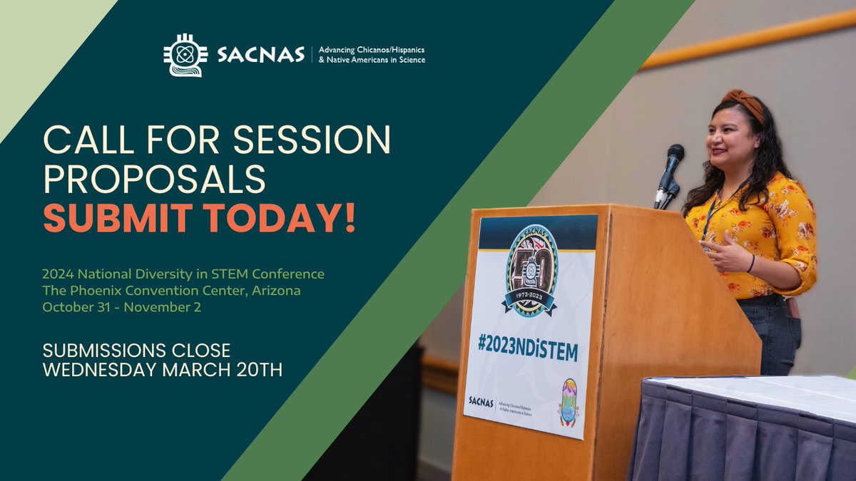 Interested in Sharing Your Research & Expertise To Help Your Community? Submit A #STEM Symposia and/or Professional Development Session by March 20. @SACNAS Accepts Session Proposals for #2024NDiSTEM Conference until March 20.
Submit A Successful Proposal: bit.ly/499jIkk