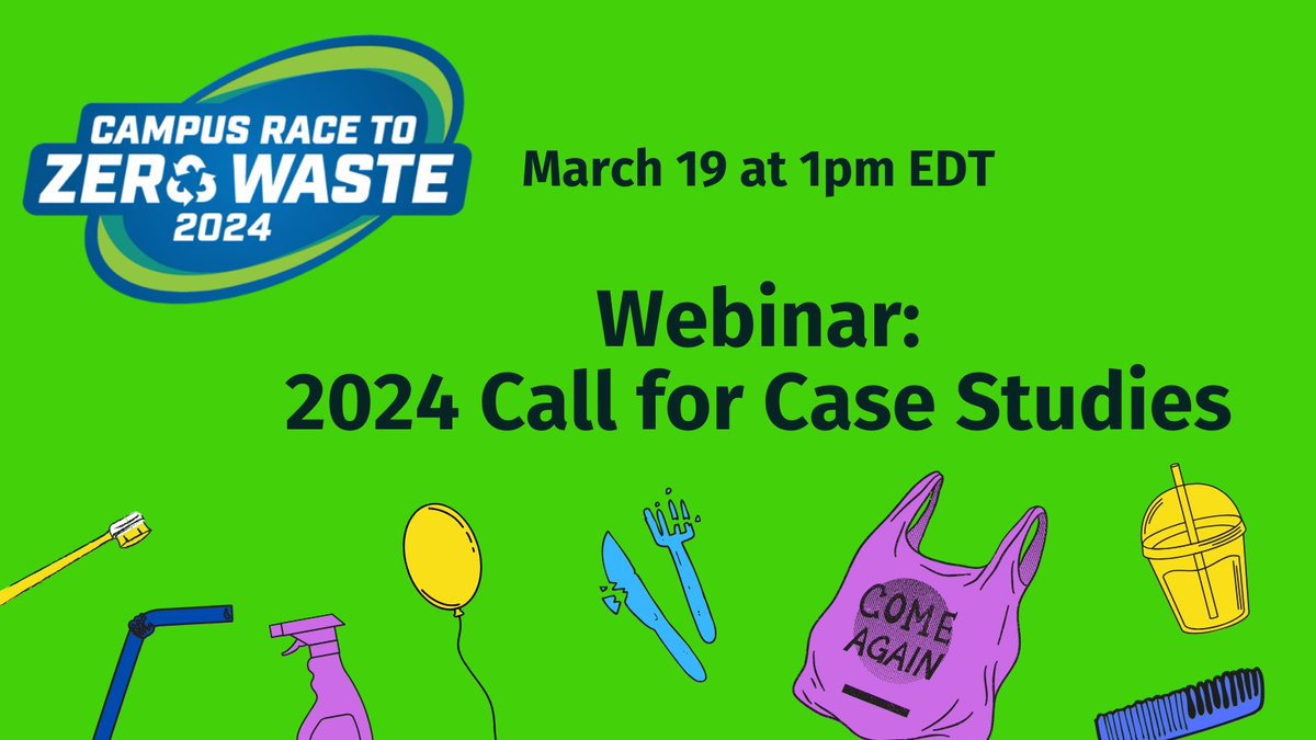Campus Race to Zero Waste (@campusrace2zero) on Twitter photo Join <a href="/campusrace2zero/">Campus Race to Zero Waste</a> for a webinar, Mar 19 at 1pm EDT to learn about the 2024 Call for Case Studies in Waste Minimization. Winners in 4 areas: zero waste, waste diversion, education & awareness, & food waste reduction. Register for webinar support.nwf.org/page/55937/sur… #ZeroWaste Join <a href="/campusrace2zero/">Campus Race to Zero Waste</a> for a webinar, Mar 19 at 1pm EDT to learn about the 2024 Call for Case Studies in Waste Minimization. Winners in 4 areas: zero waste, waste diversion, education & awareness, & food waste reduction. Register for webinar support.nwf.org/page/55937/sur… #ZeroWaste